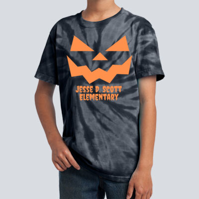 Youth Tie-Dye T-Shirt - Fall Holidays - Jack O' Lantern - Orange Thumbnail